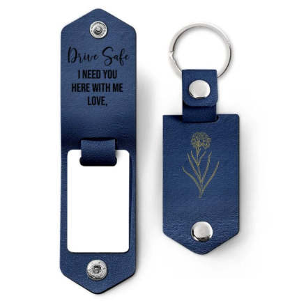 Custom Photo Birth Flower With Name Sketch - Gift For Her, Gift For Women - Personalized Leather Photo Keychain-ilovevango