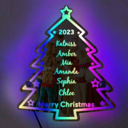 🎄Personalized Family Name Christmas Tree Mirror Light Neon Sign With LED Lights Custom Text Multicolor Glow Wall Decor