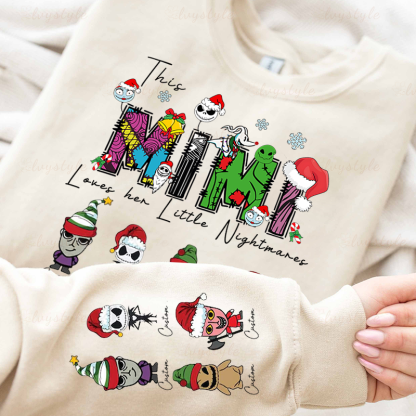 Personalized This Mama Loves Her Little Nightmares Sweatshirt, Custom Nightmare Christmas Mama Shirt With Kids Name, Christmas Family Gift