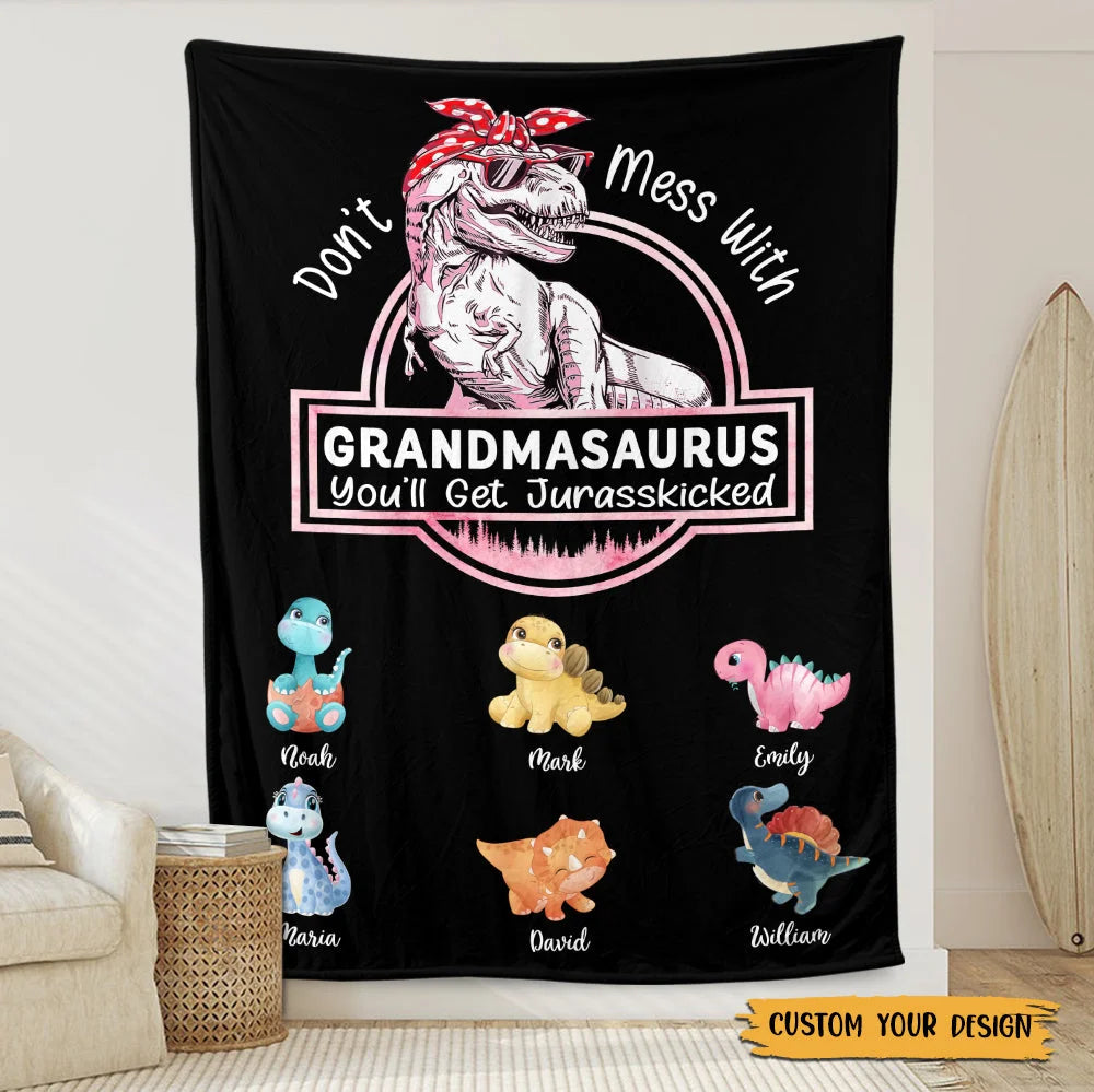 Personalized Blanket For Mom - Don't Mess With Mamasaurus-ilovevango