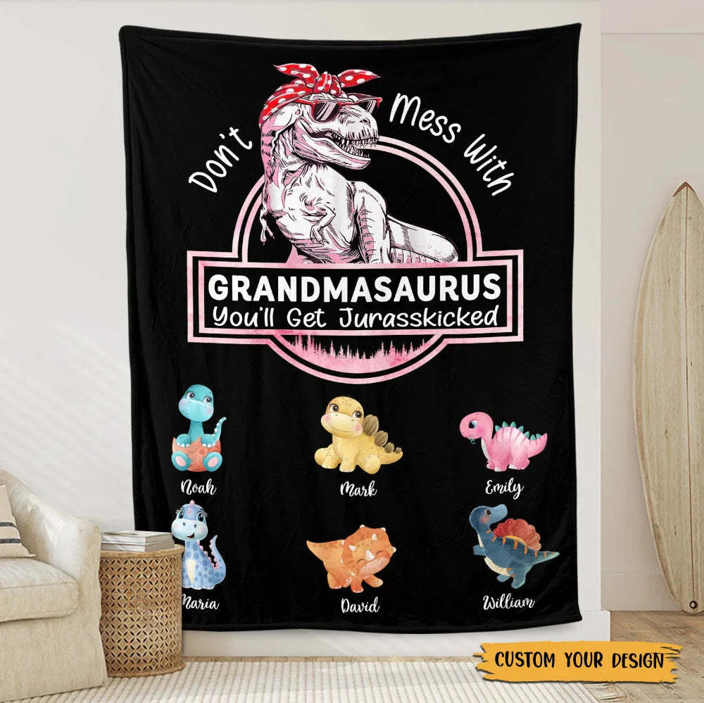 Personalized Blanket For Mom - Don't Mess With Mamasaurus-ilovevango
