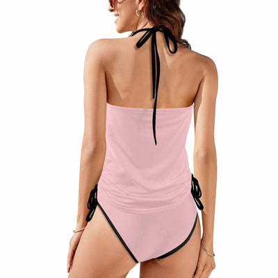 Custom Big Face Black Womens Swimsuit Tankini Top Sets Two Piece Bathing Suit with Tie Side