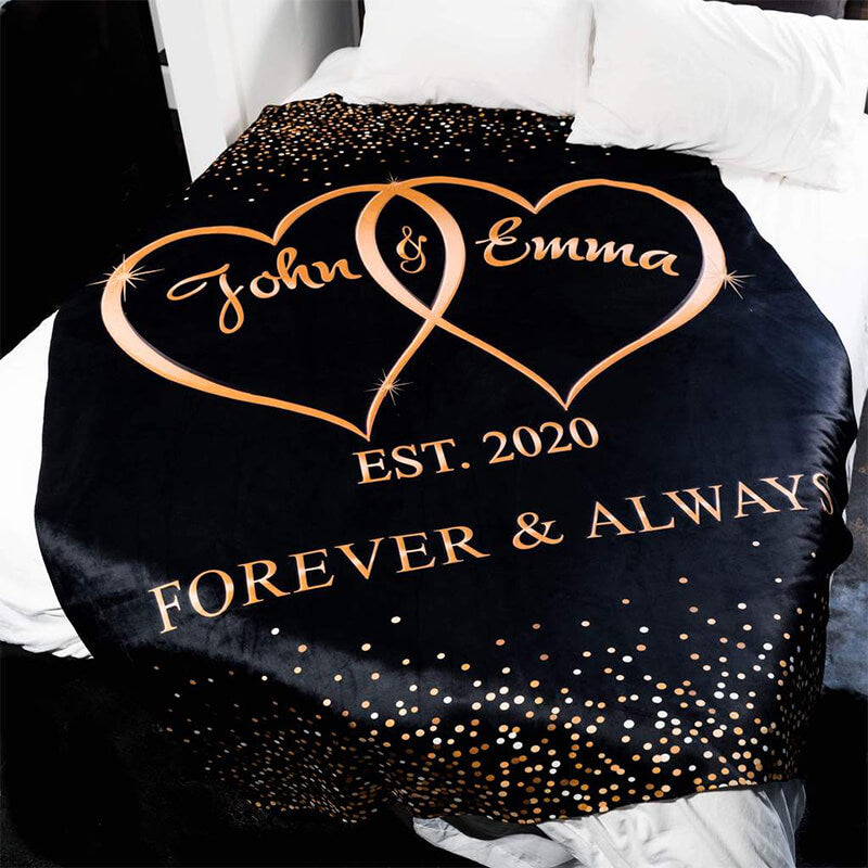 Love fleece plaid blanket 2 First names Personalized with date and text-ilovevango