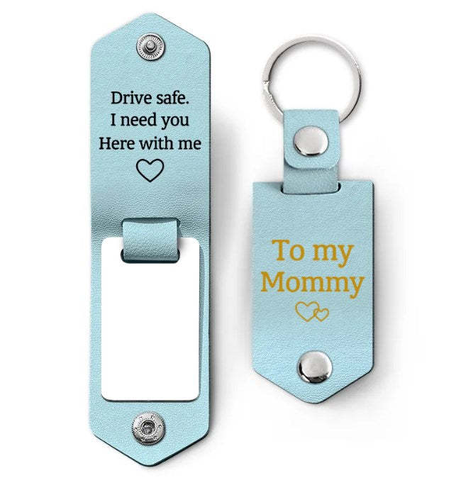 Custom Photo Drive Safe I Need You Here With Me - Birthday, Loving Gift For Mom, Mum, Mother - Personalized Leather Photo Keychain-ilovevango