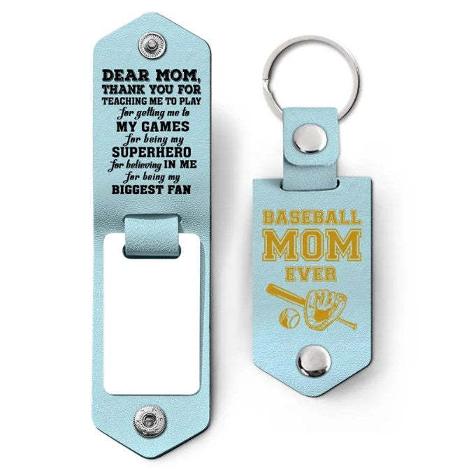 Custom Photo Dear Mom Thank You For Teaching Me - Birthday, Loving Gift For Baseball, Softball Mother - Personalized Leather Photo Keychain-ilovevango