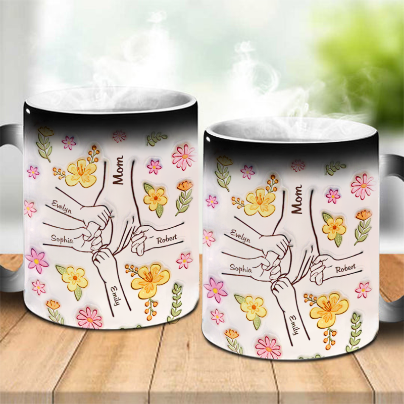 You Hold Our Hands, Also Our Hearts - Custom Color Changing Mug, Family Personalized Custom 3d Inflated Effect Printed Mug - Gift For Mom, Grandma-ilovevango