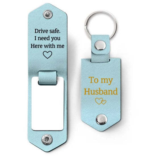 Custom Photo Drive Safe I Need You Here With Me - Gift For Boyfriends, Husbands, Couples - Personalized Leather Photo Keychain-ilovevango