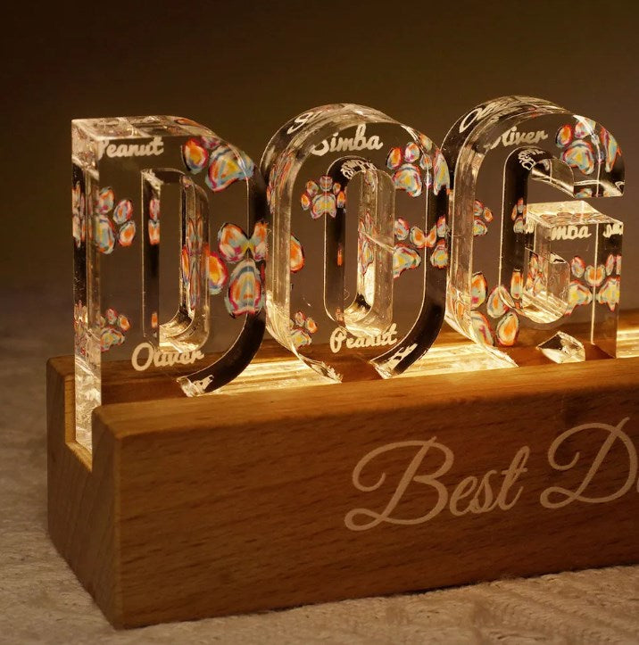 Dog Mom Colorful Watercolor Paw Personalized LED Night Light