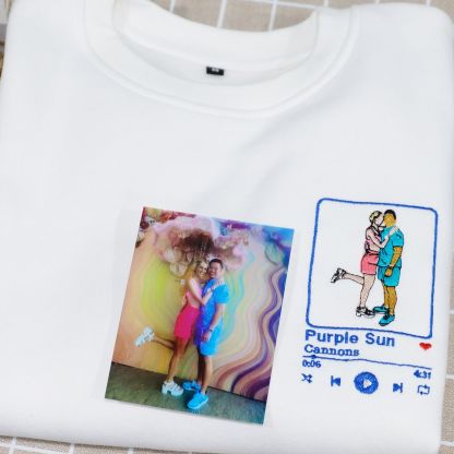 Customizable Song Album Cover Embroidered Sweatshirt - Personalized Portrait with Facial Details
