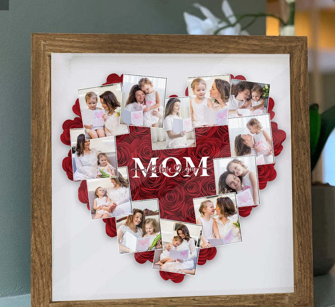 Heart Photos Mom We Love You - Personalized Mother Flower Shadow Box