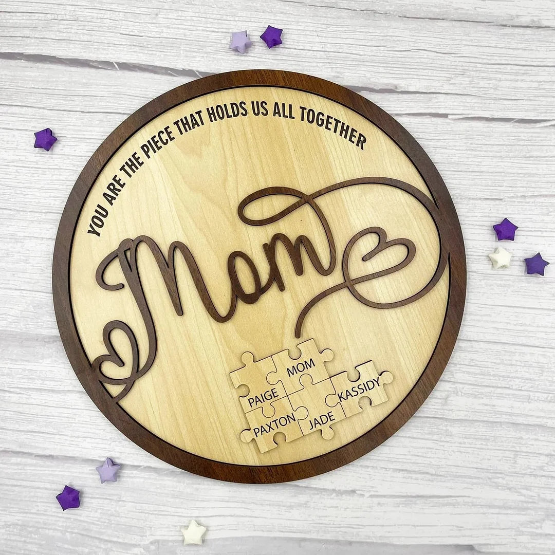 Personalized Circle Wooden Puzzle Frame Gift for Mom-ilovevango