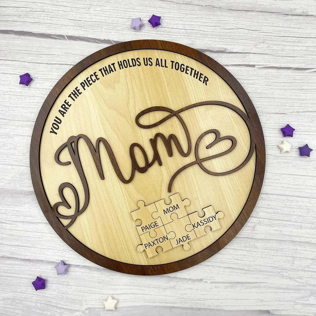 Personalized Circle Wooden Puzzle Frame Gift for Mom-ilovevango