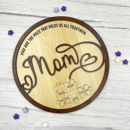 Personalized Circle Wooden Puzzle Frame Gift for Mom-ilovevango