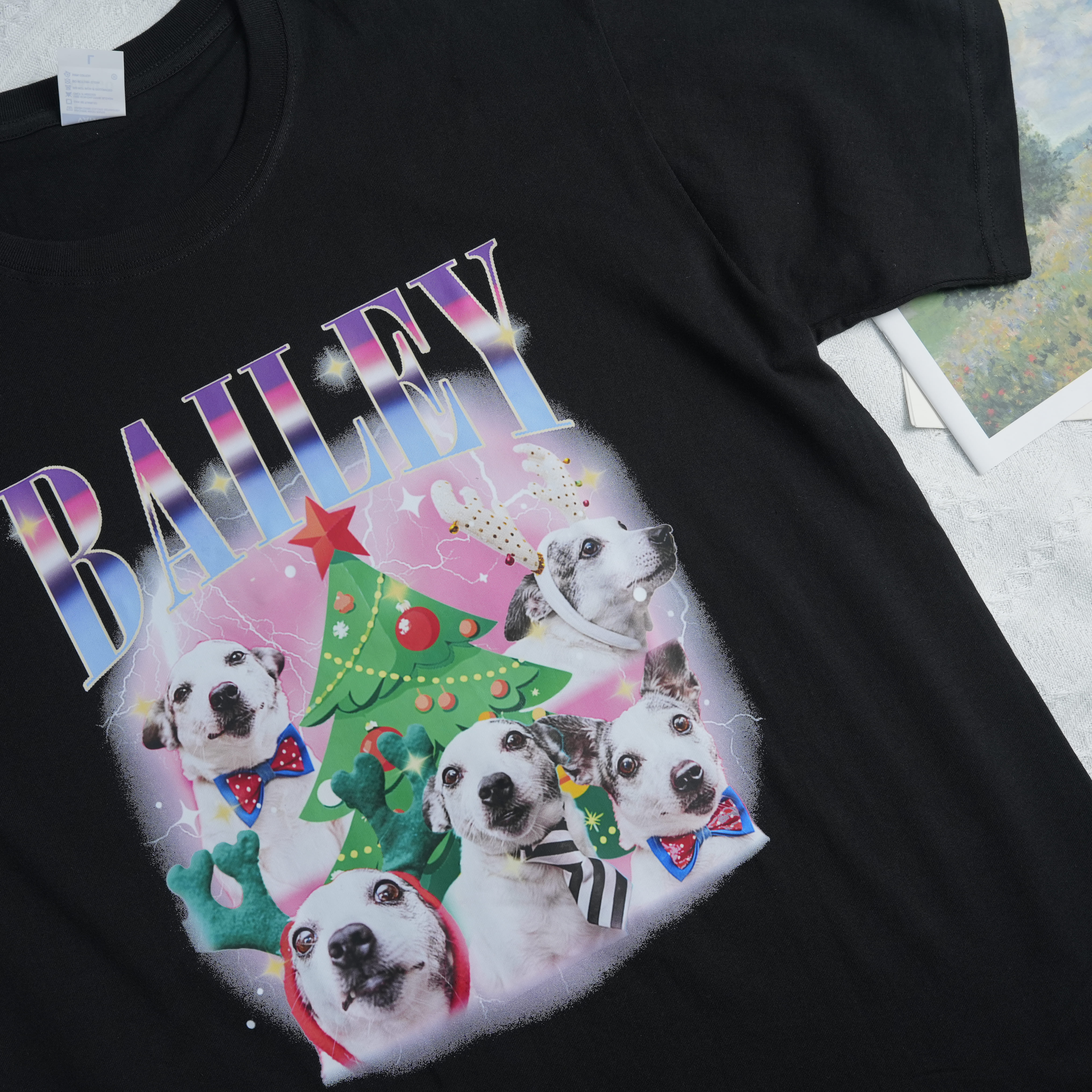 Christmas Tree Bootleg Dog Photo Sweatshirt T Shirt Hoodie, Custom Vintage Christmas Shirt