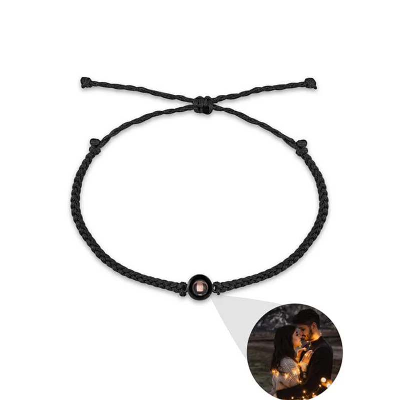 Personalized Circle Photo Projector Bracelet For Women And Men Black with Black Rope