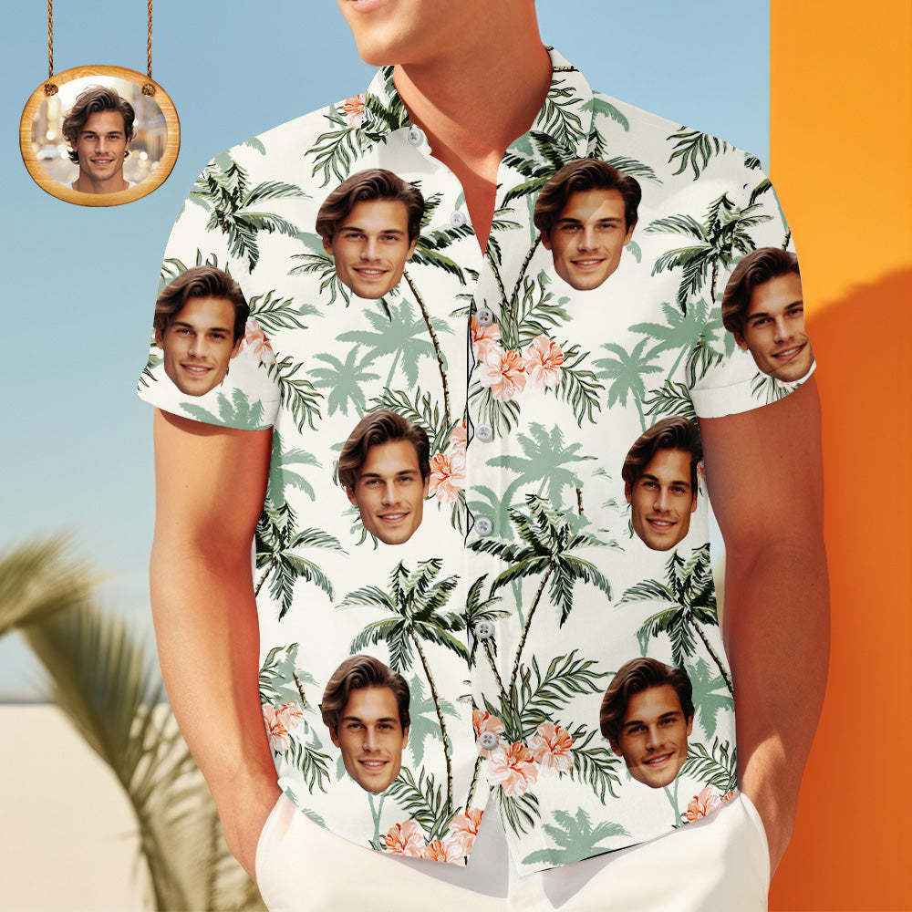 Custom Face Personalized Hawaiian Shirt All Over Print Coconut Tree