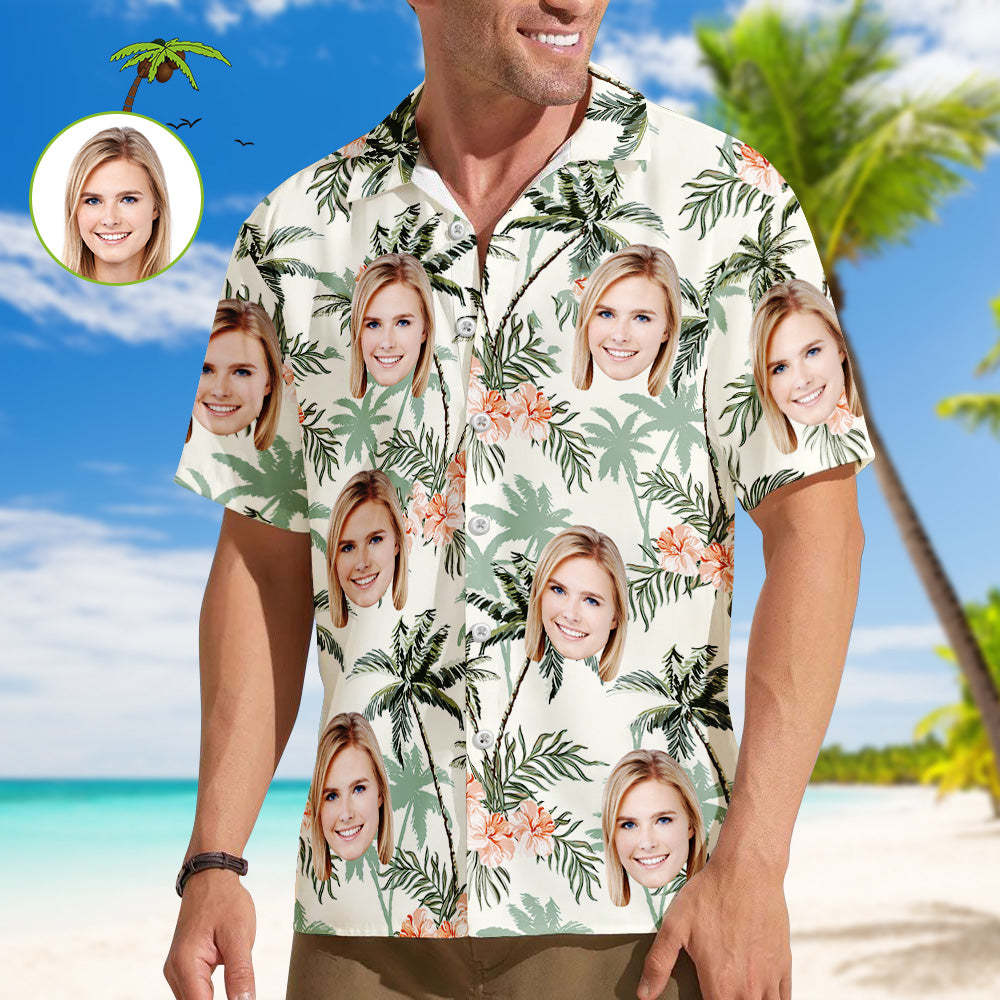 Custom Face Personalized Hawaiian Shirt All Over Print Coconut Tree