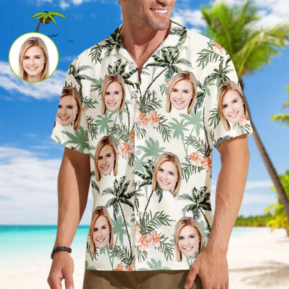 Custom Face Personalized Hawaiian Shirt All Over Print Coconut Tree