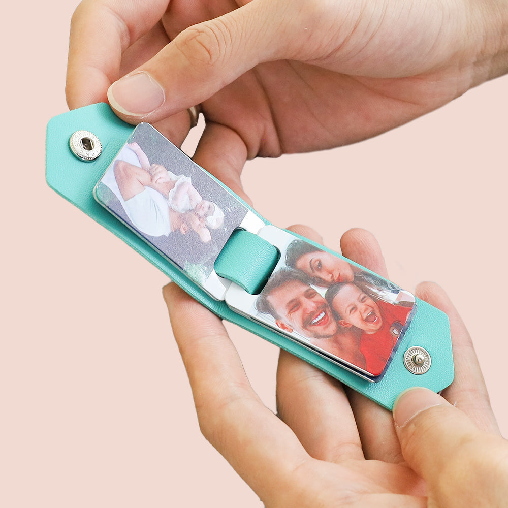 Up to 8 photos Personalized double-sided leather keychain