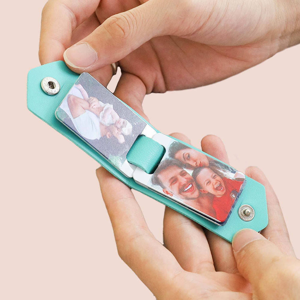 Up to 8 photos Personalized double-sided leather keychain