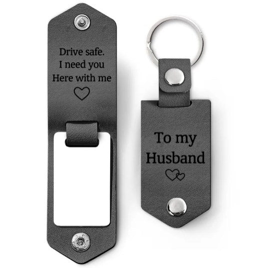 Custom Photo Drive Safe I Need You Here With Me - Gift For Boyfriends, Husbands, Couples - Personalized Leather Photo Keychain-ilovevango