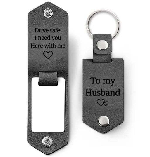 Custom Photo Drive Safe I Need You Here With Me - Gift For Boyfriends, Husbands, Couples - Personalized Leather Photo Keychain-ilovevango