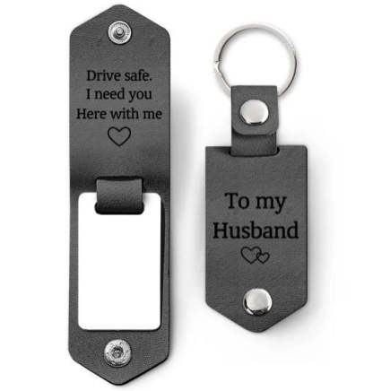 Custom Photo Drive Safe I Need You Here With Me - Gift For Boyfriends, Husbands, Couples - Personalized Leather Photo Keychain-ilovevango