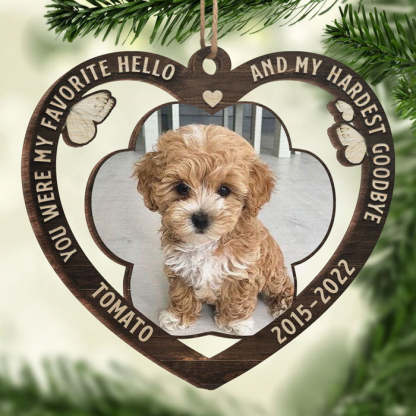 My Favorite Hello And My Hardest Goodbye - Personalized Custom Heart Shaped Wood Christmas Ornament