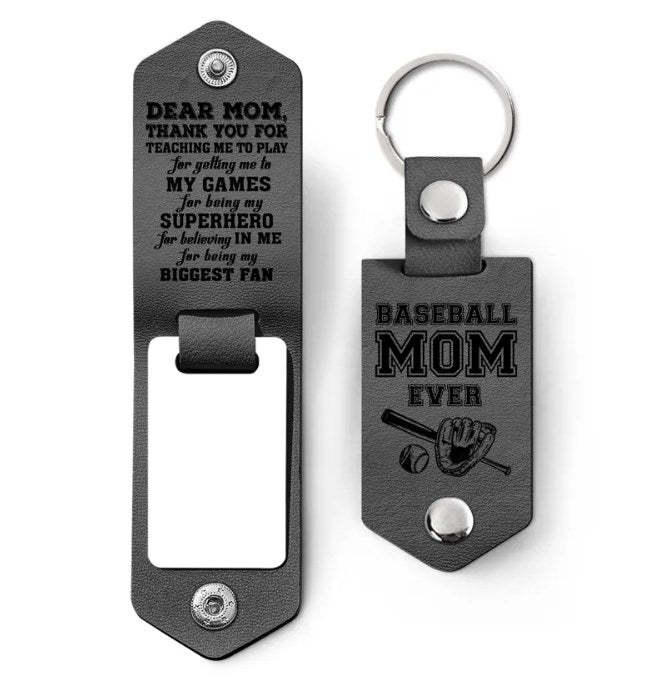 Custom Photo Dear Mom Thank You For Teaching Me - Birthday, Loving Gift For Baseball, Softball Mother - Personalized Leather Photo Keychain-ilovevango