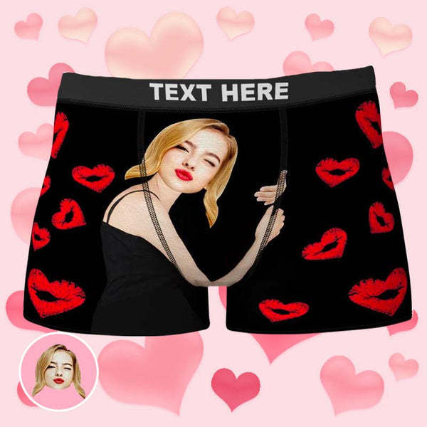 Custom Girlfriend Hug With Heart Lip Face Photo Boxer-ilovevango