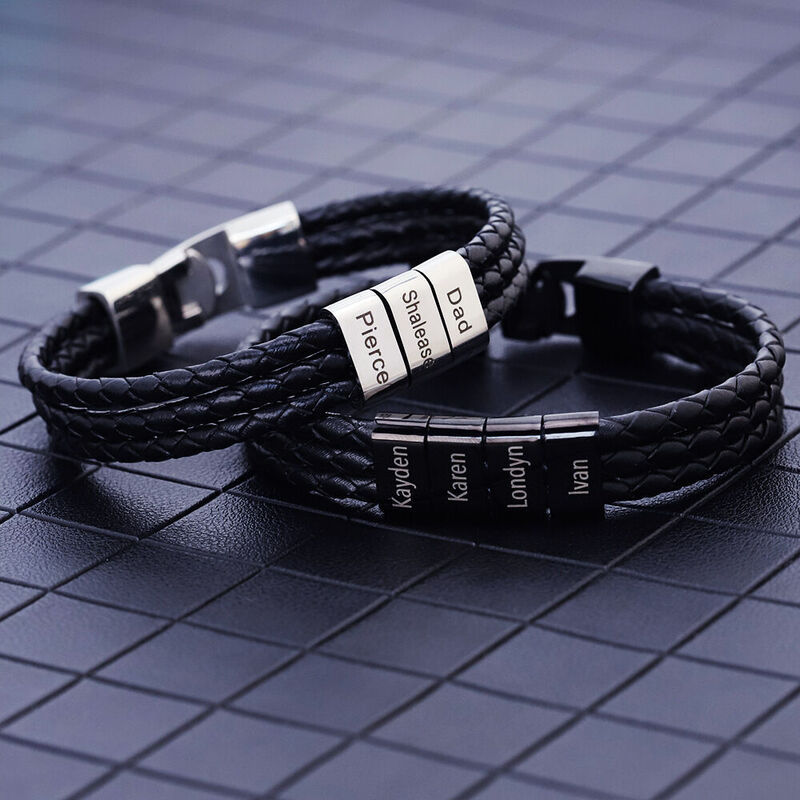 Personalized Vintage Multilayer Leather Rope Stainless Steel Men Bracelet Custom Family Name-ilovevango