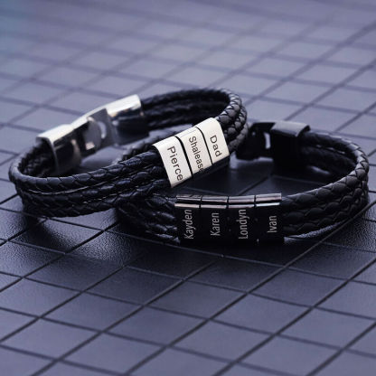 Personalized Vintage Multilayer Leather Rope Stainless Steel Men Bracelet Custom Family Name-ilovevango