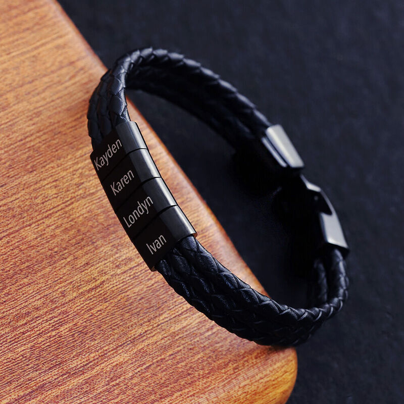 Personalized Vintage Multilayer Leather Rope Stainless Steel Men Bracelet Custom Family Name-ilovevango