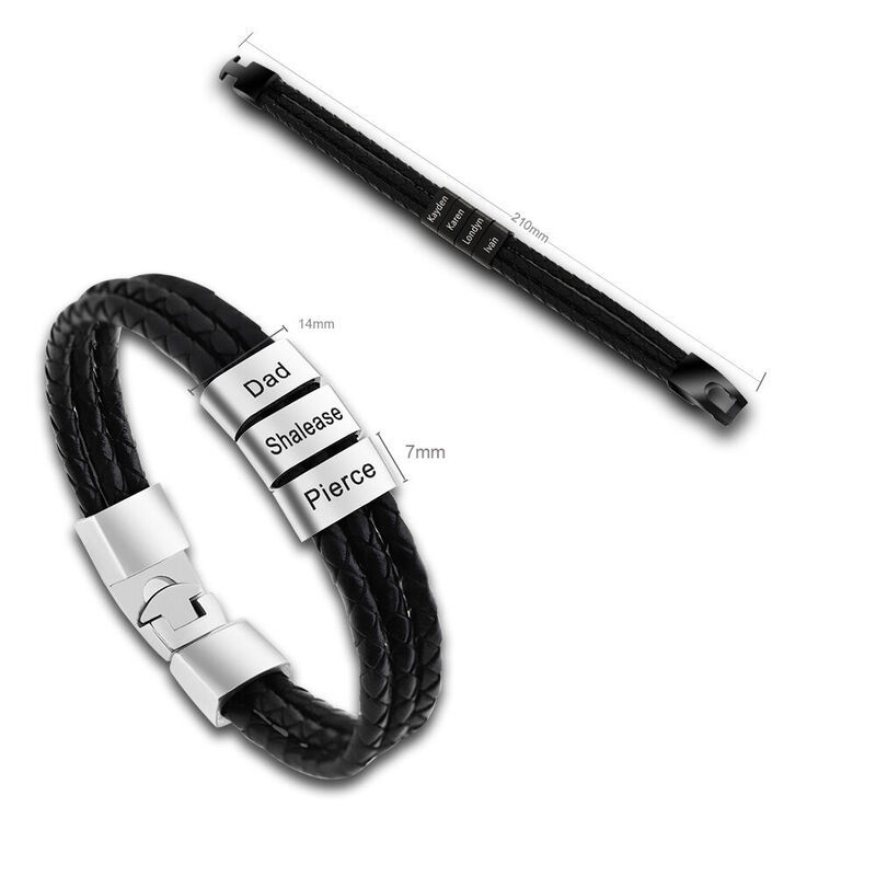 Personalized Vintage Multilayer Leather Rope Stainless Steel Men Bracelet Custom Family Name-ilovevango