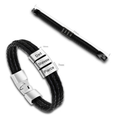 Personalized Vintage Multilayer Leather Rope Stainless Steel Men Bracelet Custom Family Name-ilovevango