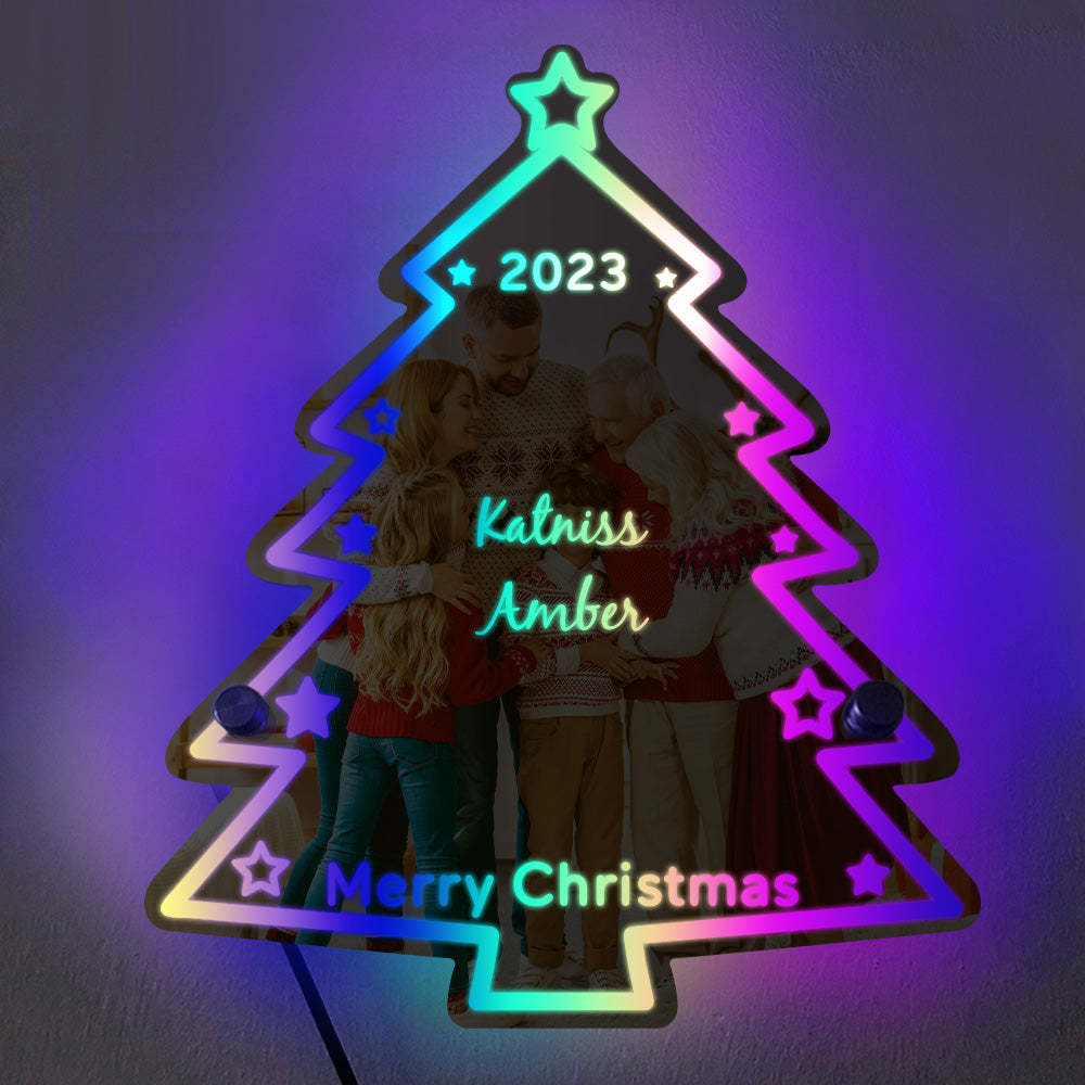 🎄Personalized Family Name Christmas Tree Mirror Light Neon Sign With 
