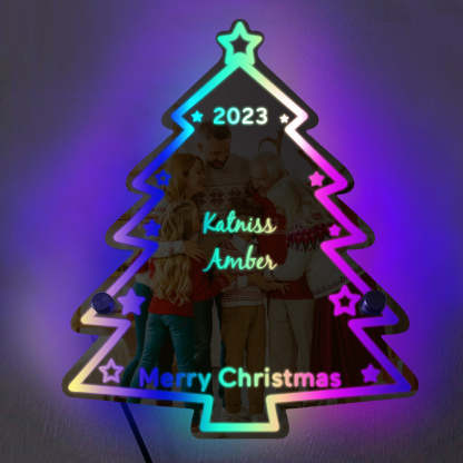 🎄Personalized Family Name Christmas Tree Mirror Light Neon Sign With LED Lights Custom Text Multicolor Glow Wall Decor