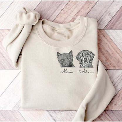 Custom Dog Cat Ears Hoodie Sweatshirt , Dog Lover Hoodie, Line art Dog Ears Hoodie, Pet Lover New Dog Owner-ilovevango