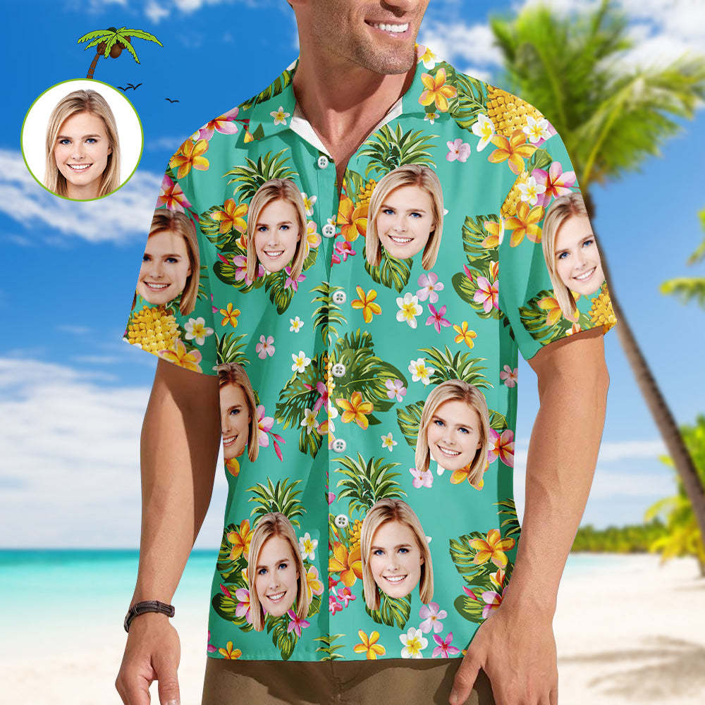 Custom Face All Over Print Hawaiian Shirt Pineapples Shirts Gift for Him