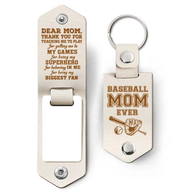 Custom Photo Dear Mom Thank You For Teaching Me - Birthday, Loving Gift For Baseball, Softball Mother - Personalized Leather Photo Keychain-ilovevango