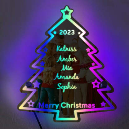 🎄Personalized Family Name Christmas Tree Mirror Light Neon Sign With LED Lights Custom Text Multicolor Glow Wall Decor