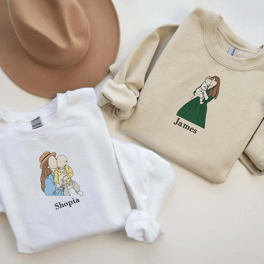 Mothers Day Custom Embroidery Gifts From Daughter Custom Photo Embroidery Sweatshirt Personalized Mom And Daughter Mom And Son-ilovevango