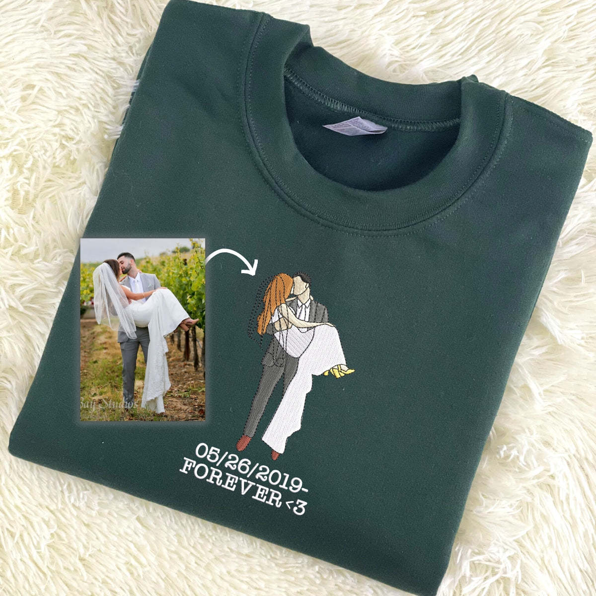 ❤️🔥Custom Full Color Embroidered Sweatshirt Portrait Couple/Dad/Mom - Family Gift