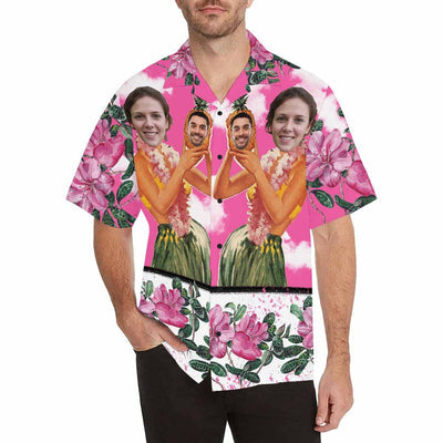 Custom Image Hawaiian Shirt with Face Pink Sky Beauty Flower Tropical Aloha Shirt Make Your Own Aloha Shirt for Him-ilovevango