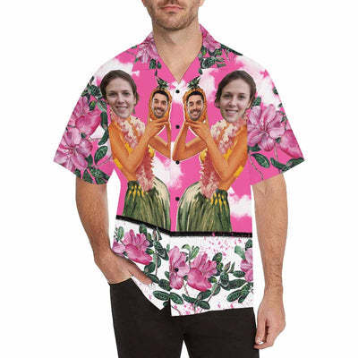 Custom Image Hawaiian Shirt with Face Pink Sky Beauty Flower Tropical Aloha Shirt Make Your Own Aloha Shirt for Him-ilovevango
