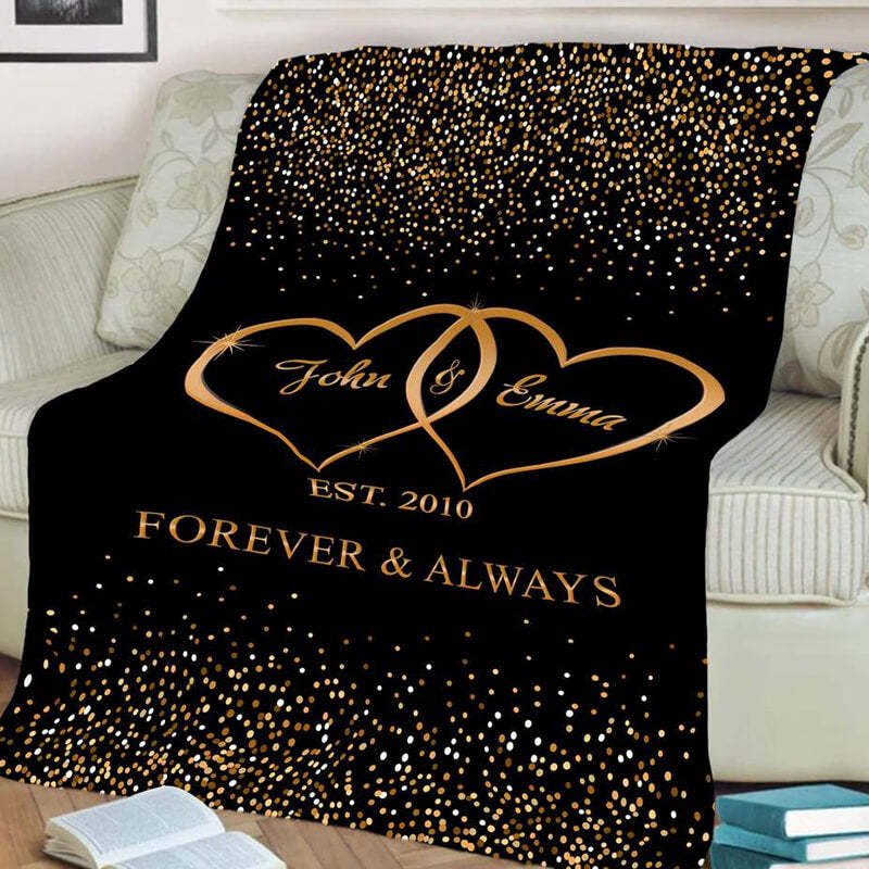 Love fleece plaid blanket 2 First names Personalized with date and text-ilovevango