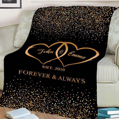 Love fleece plaid blanket 2 First names Personalized with date and text-ilovevango
