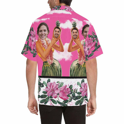 Custom Image Hawaiian Shirt with Face Pink Sky Beauty Flower Tropical Aloha Shirt Make Your Own Aloha Shirt for Him-ilovevango