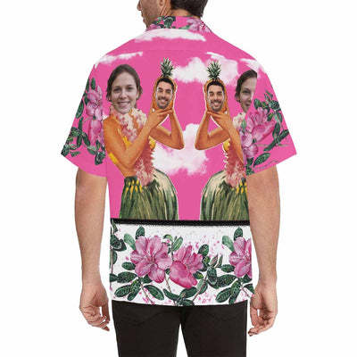 Custom Image Hawaiian Shirt with Face Pink Sky Beauty Flower Tropical Aloha Shirt Make Your Own Aloha Shirt for Him-ilovevango