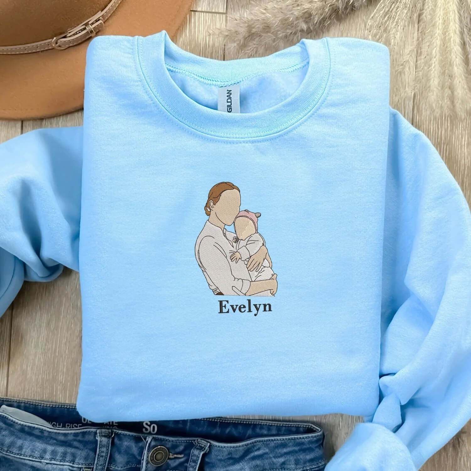 Custom Mommy Photo Embroidery Sweatshirt Embroidered Gift For Mothers Day Personalized Mom And Daughter Mom And Son-ilovevango